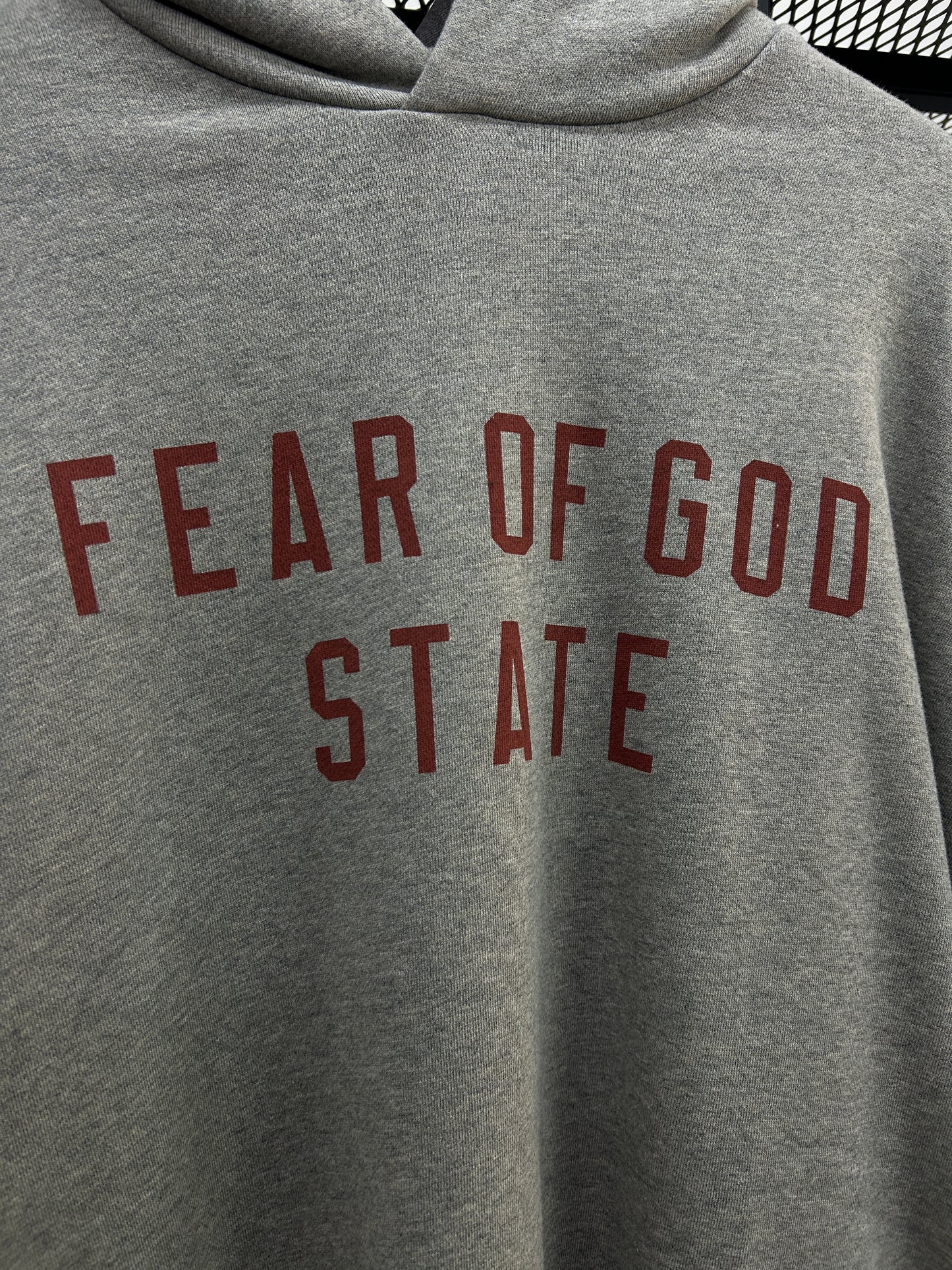 ESSENTIALS FEAR OF GOD STATE GREY RED HOODIE