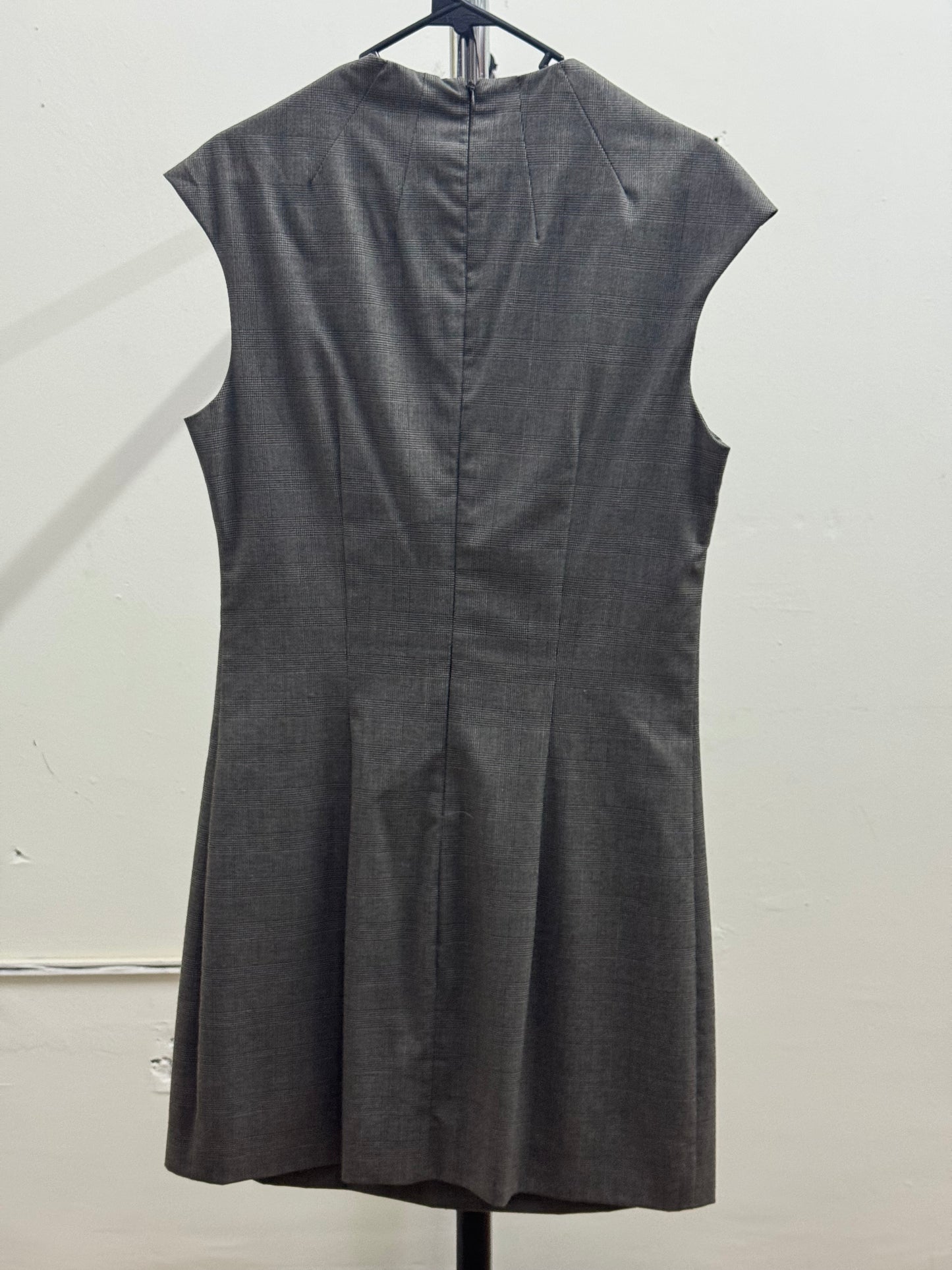 Women's High Neck Brown Squares Pattern Dress