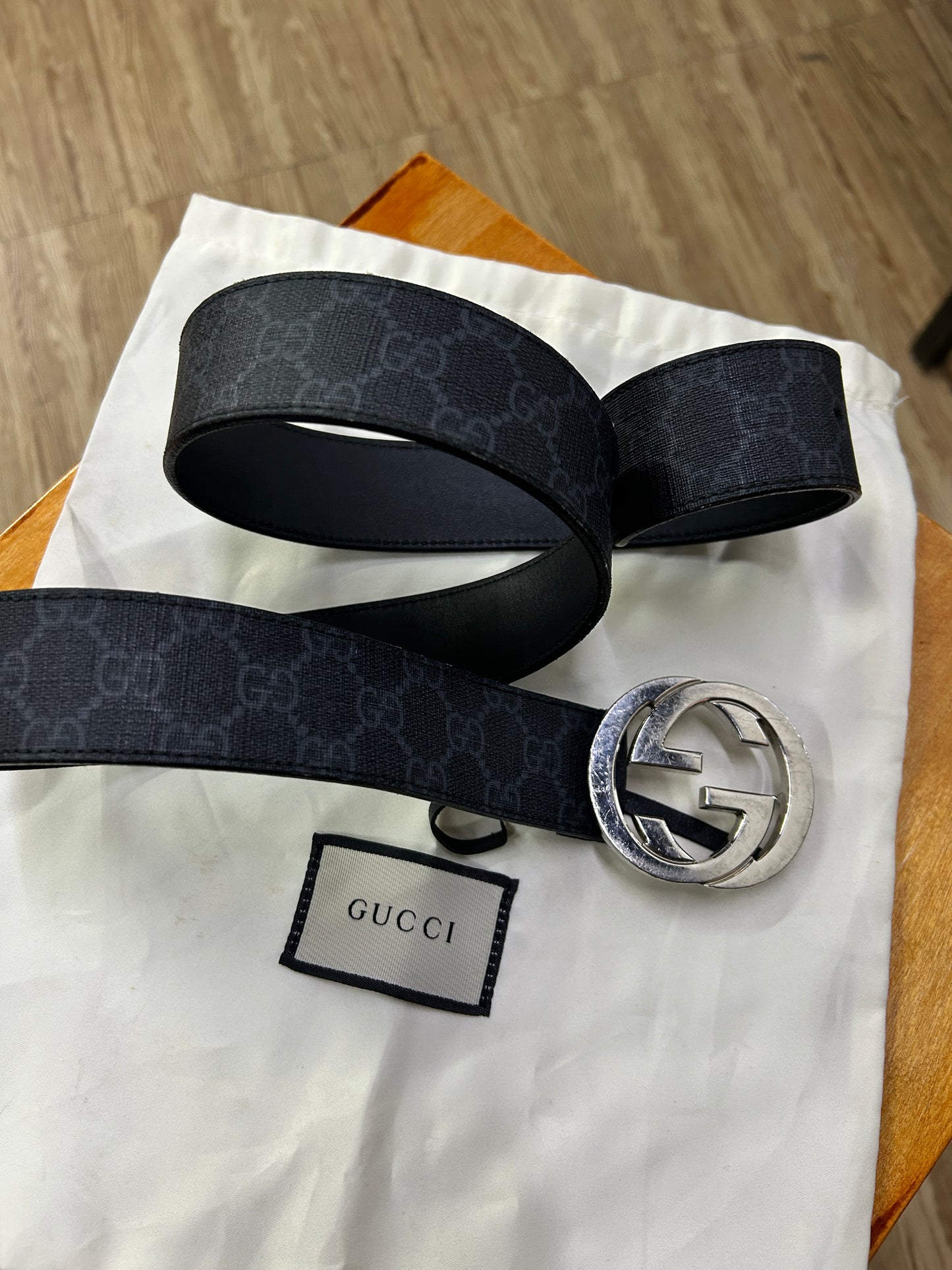 Gucci GG Black Monogram Belt Preowned