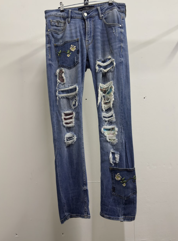 Guess Flowers Ripped Light Blue Jeans