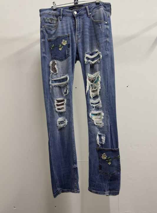 Guess Flowers Ripped Light Blue Jeans