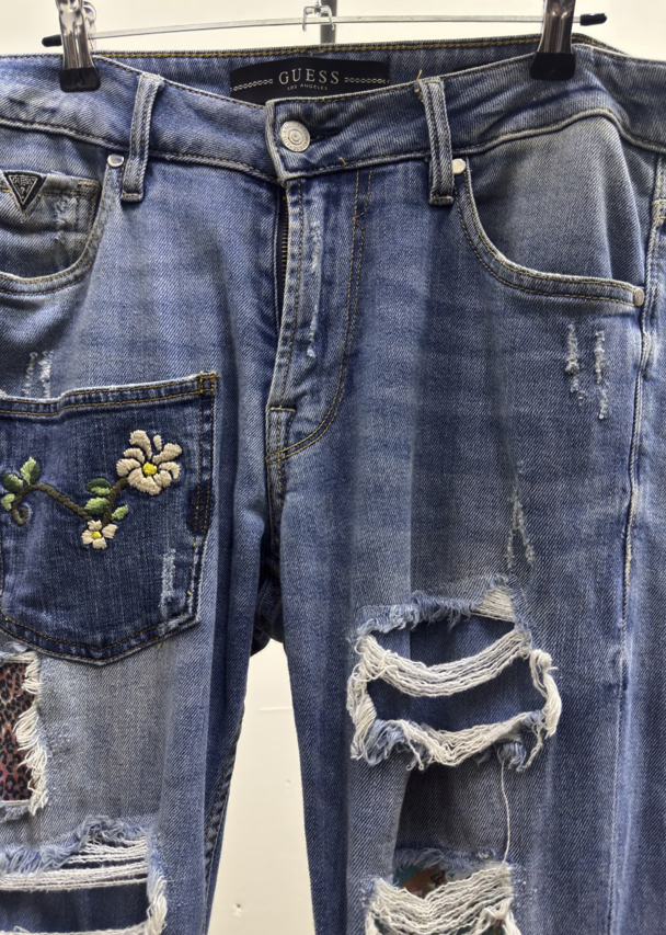 Guess Flowers Ripped Light Blue Jeans