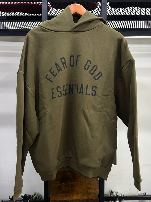 ESSENTIALS FEAR OF GOD 2024 OLIVE HOODIE