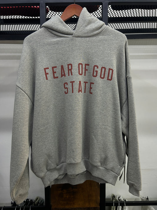 ESSENTIALS FEAR OF GOD STATE GREY RED HOODIE