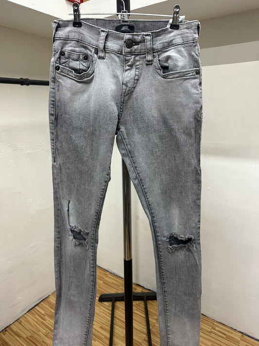 TRUE RELIGION GREY ROCCO RELAXED SKINNY BLACK TAG JEANS