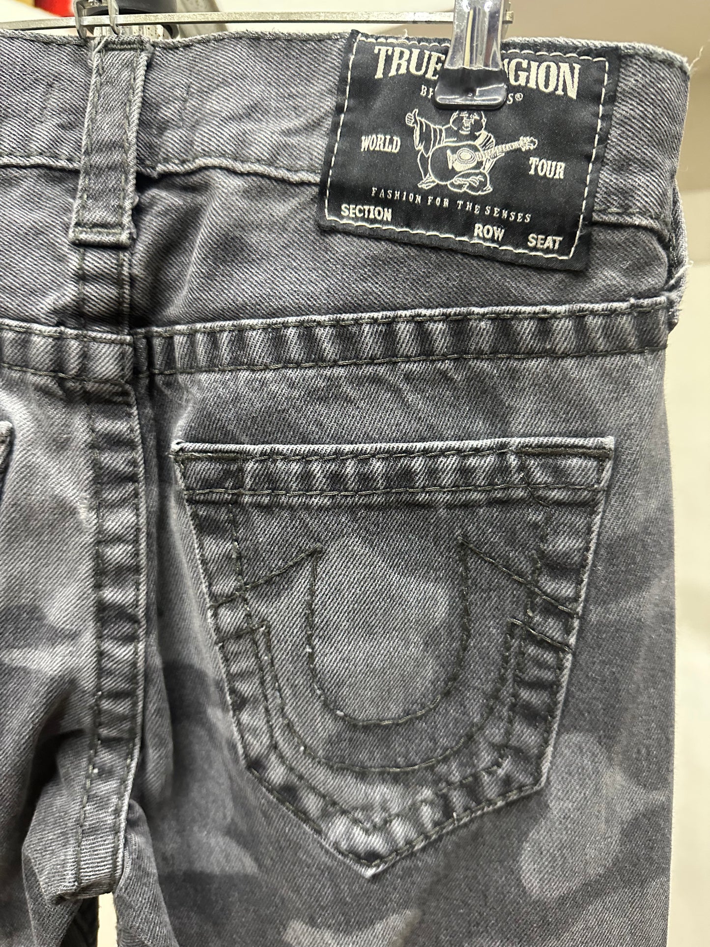 TRUE RELIGION GREY CAMO BLACK TAG ROCCO RELAXED SKINNY JEANS