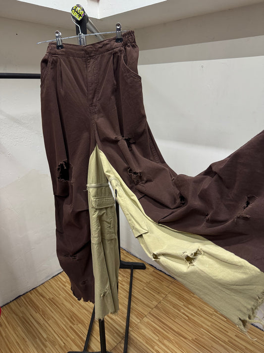 Hick Ripped Bi Color Wide Leg Jeans