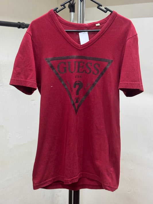 Guess Dark Red V Neck Tee