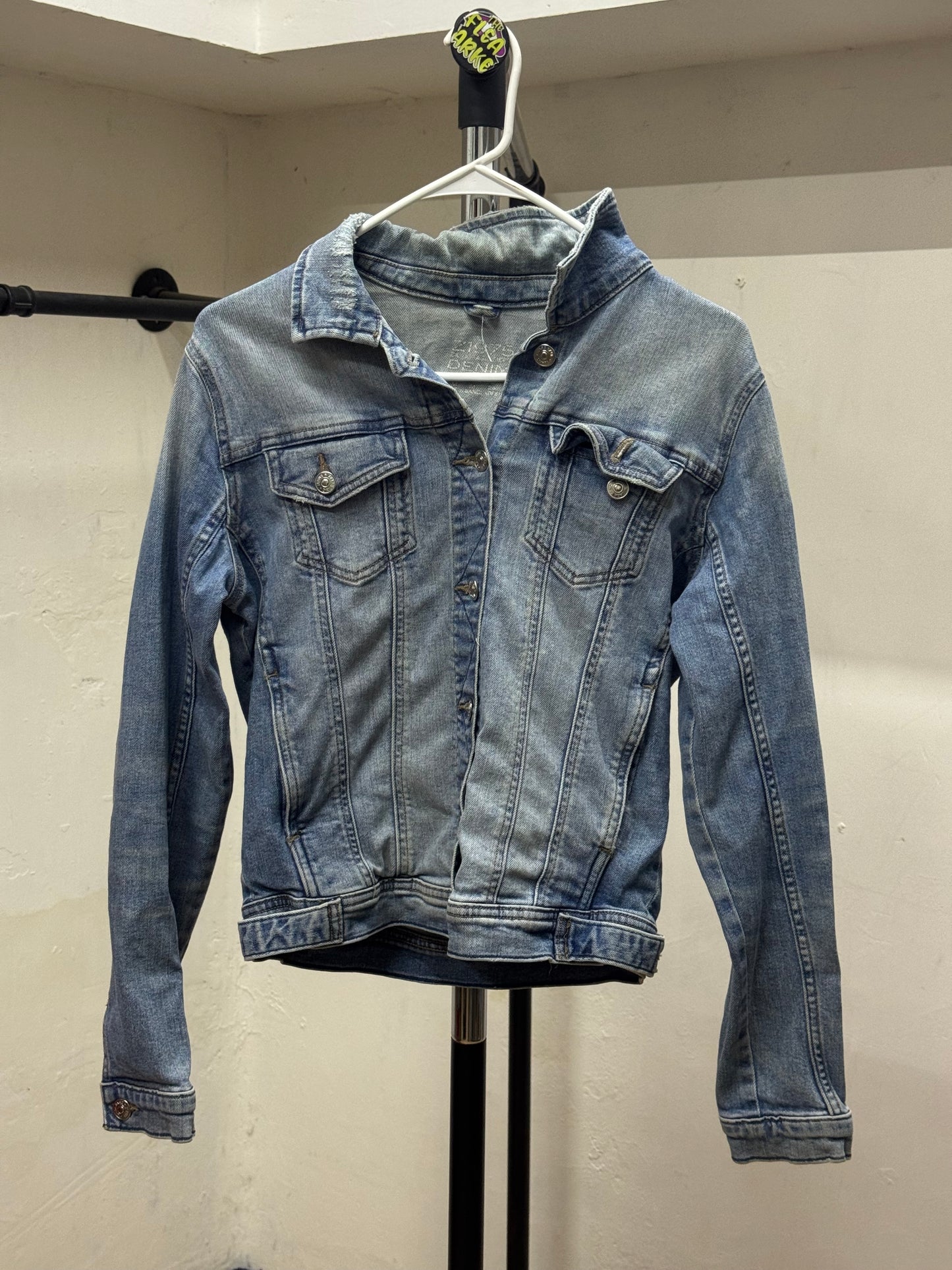 Zara Cropped Washed Light Blue Denim Button Down Jacket