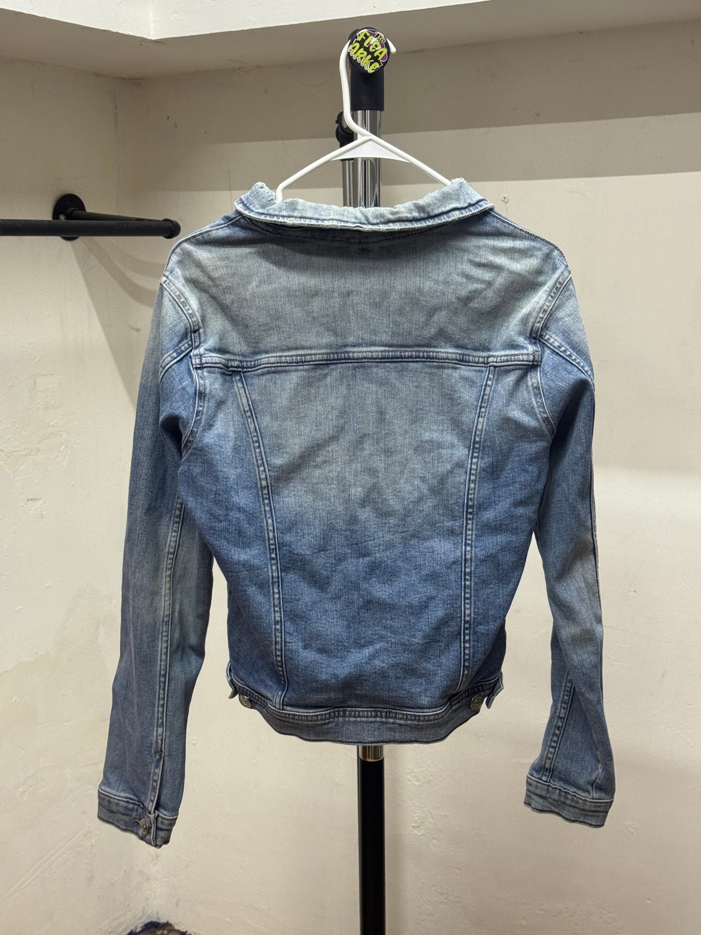 Zara Cropped Washed Light Blue Denim Button Down Jacket
