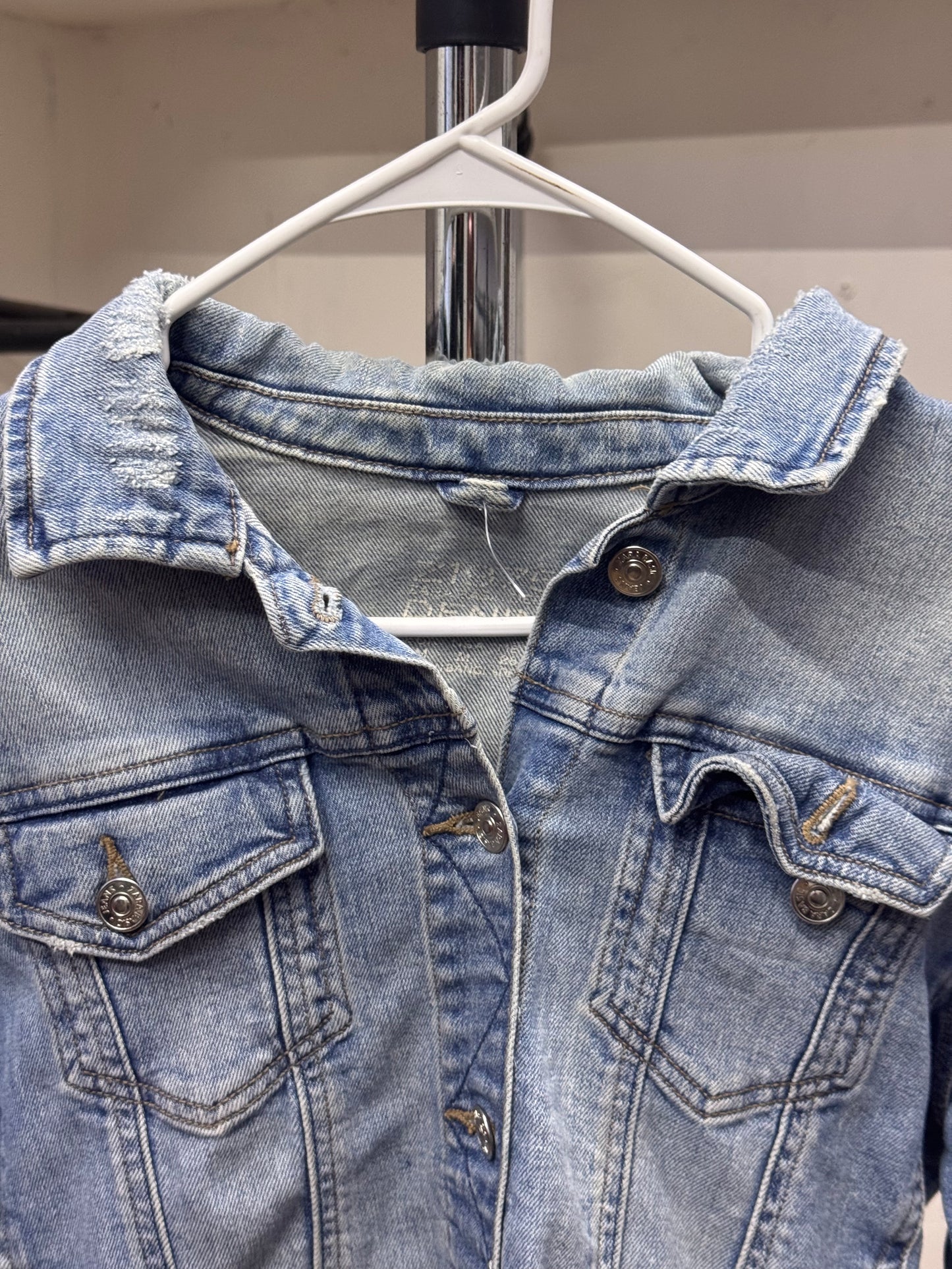 Zara Cropped Washed Light Blue Denim Button Down Jacket