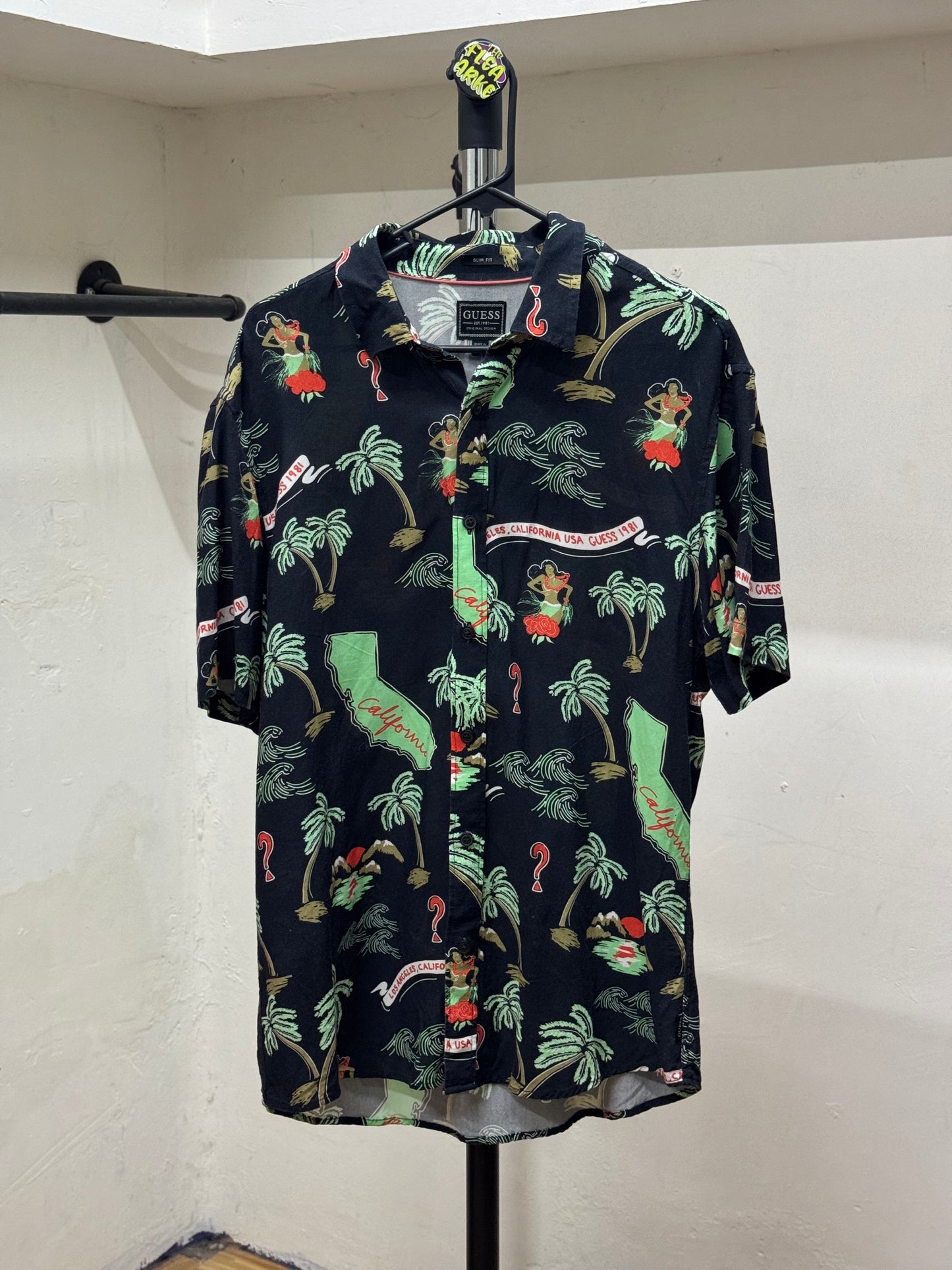 Guess Slim Fit Dark Blue Tropical Button Up Shirt
