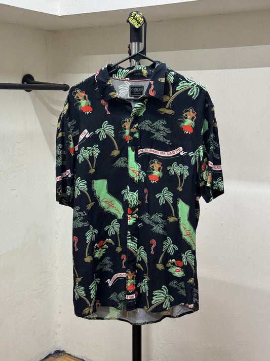 Guess Slim Fit Dark Blue Tropical Button Up Shirt