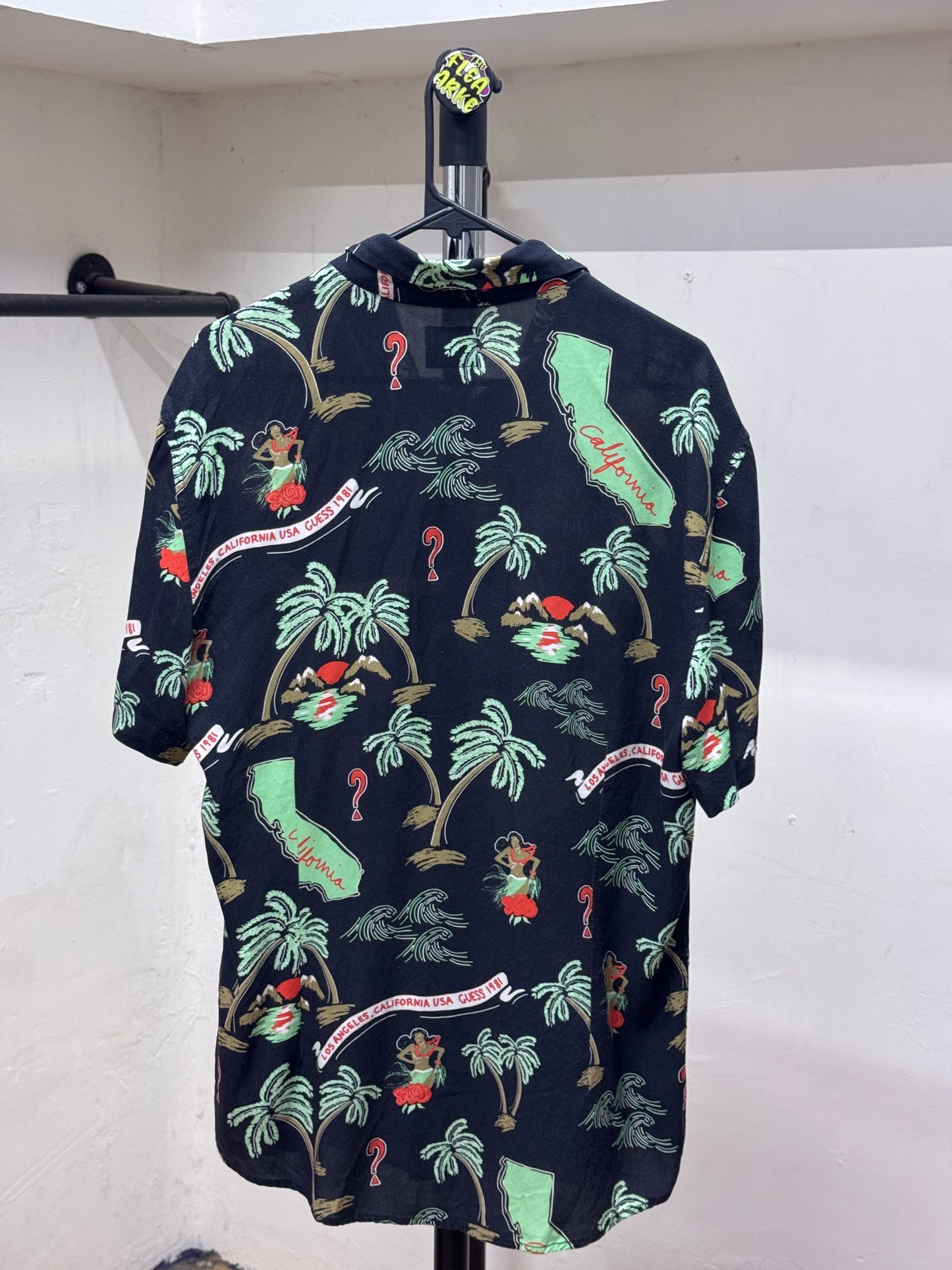 Guess Slim Fit Dark Blue Tropical Button Up Shirt