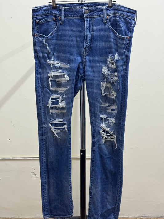 American Eagle Skinny Ripped Blue Denim Jeans