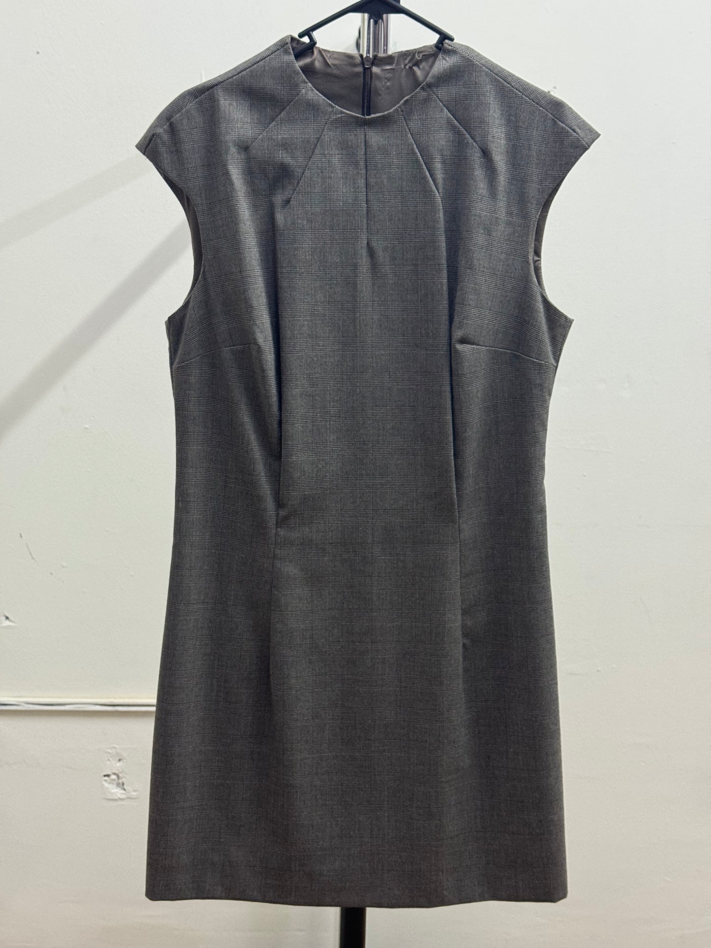 Women's High Neck Brown Squares Pattern Dress