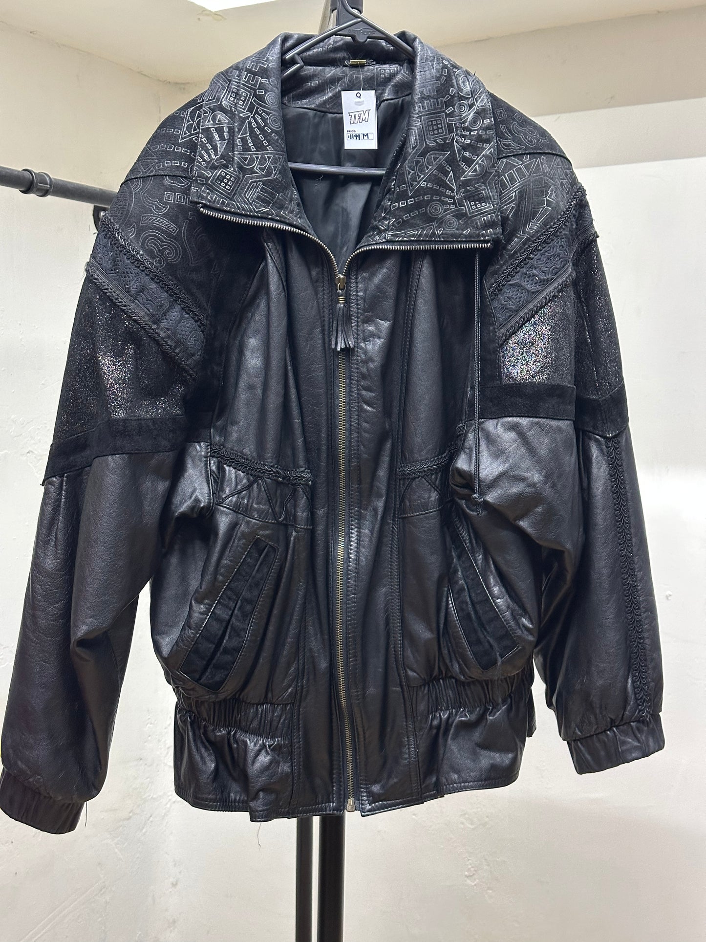 BLACK PATTERN LEATHER JACKET