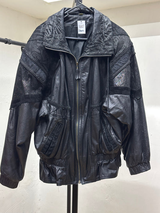 BLACK PATTERN LEATHER JACKET