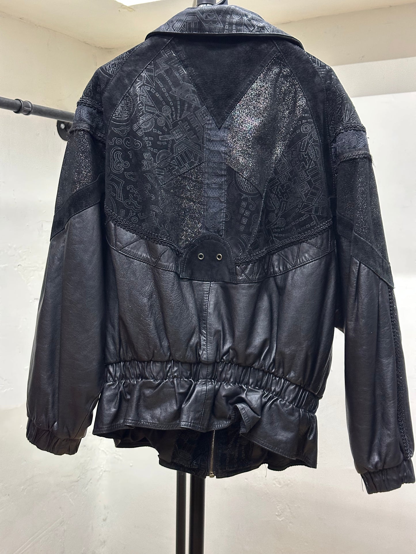 BLACK PATTERN LEATHER JACKET