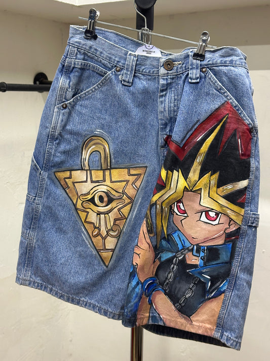 LEE DUNGAREES YUGI OH HAND PAINTED JORT