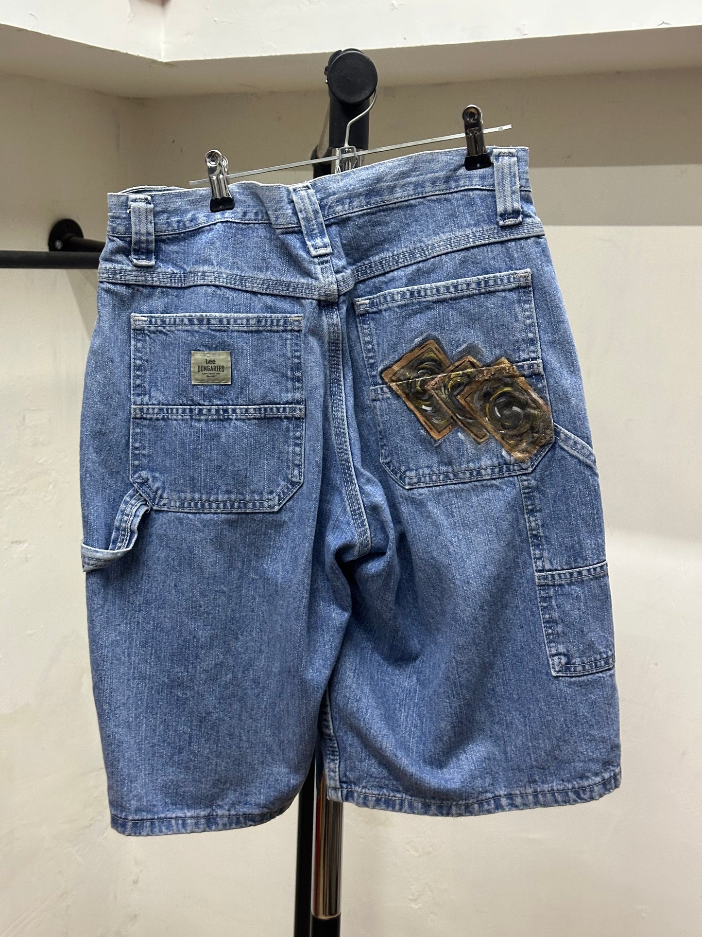 LEE DUNGAREES YUGI OH HAND PAINTED JORT