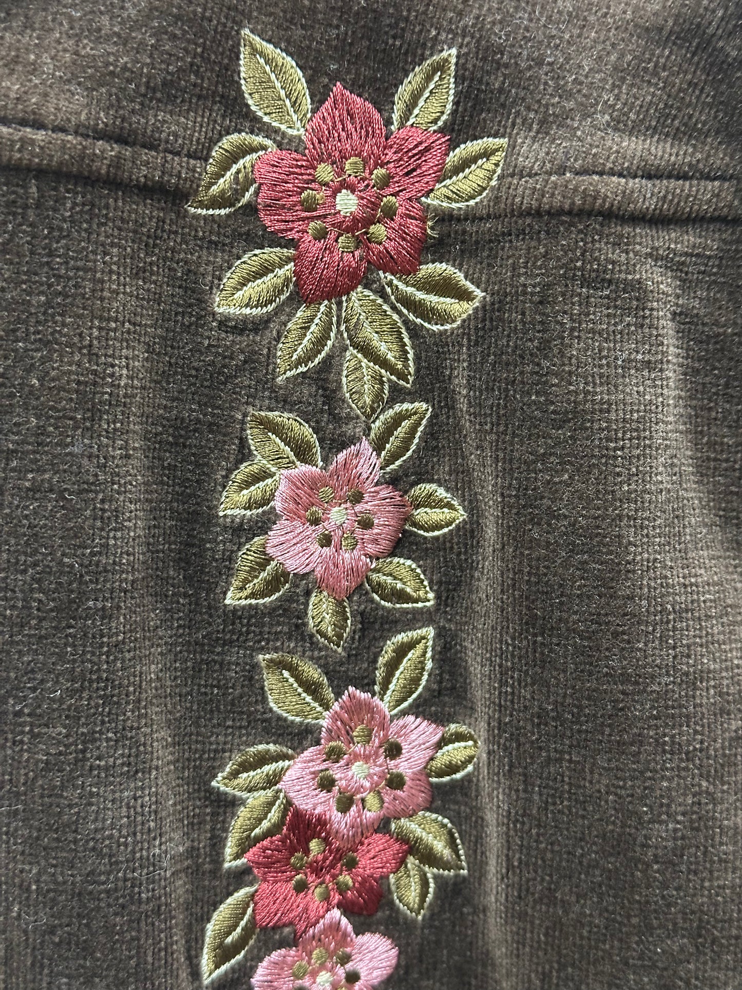HAROLDS LONG FLOWER EMBROIDERED BROWN SKIRT