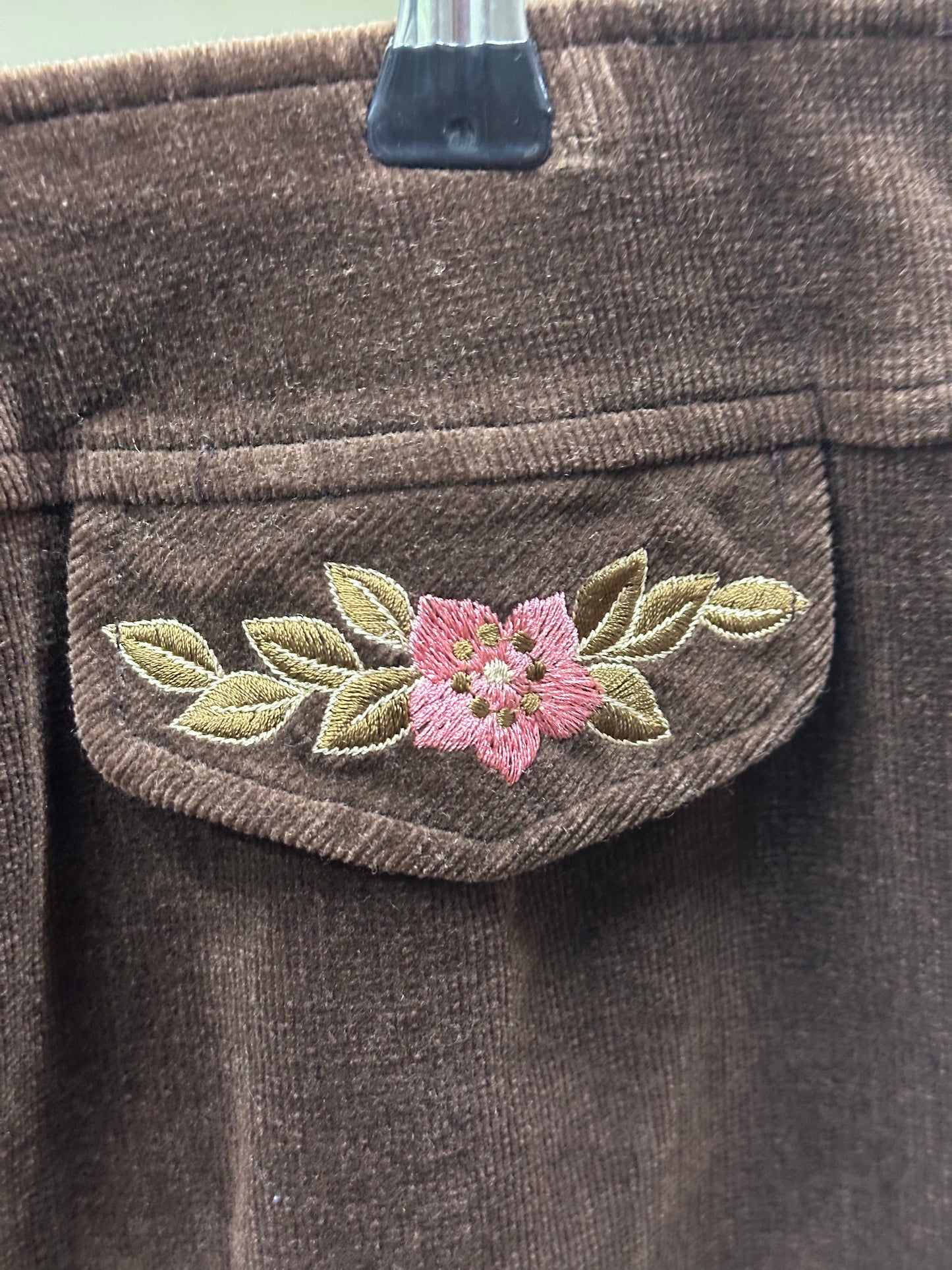 HAROLDS LONG FLOWER EMBROIDERED BROWN SKIRT