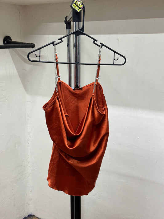 NICOLE MILLER ORANGE SATEEN TOP