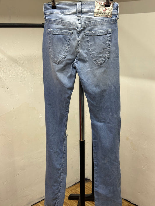 TRUE RELIGION ROCCO RELAXED SKINNY JEANS LIGHT BLUE LINES WHITE TAG