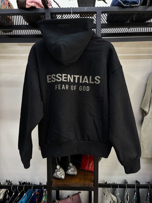 ESSENTIALS FEAR OF GOD JET BLACK SS25 HOODIE