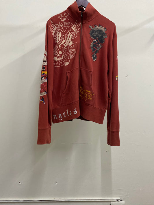 Ed Hardy High Neck Light Red Zip-Up Jacket