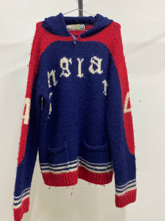 Fake London England Knitted Fabric Dark Blue & Red Zip-Up Jacket