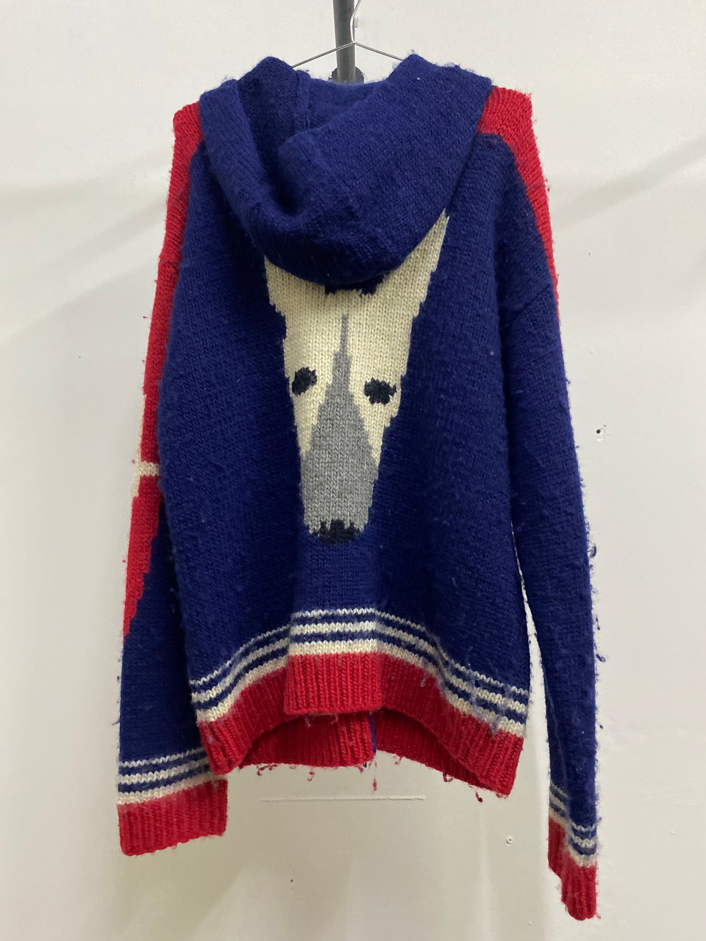 Fake London England Knitted Fabric Dark Blue & Red Zip-Up Jacket