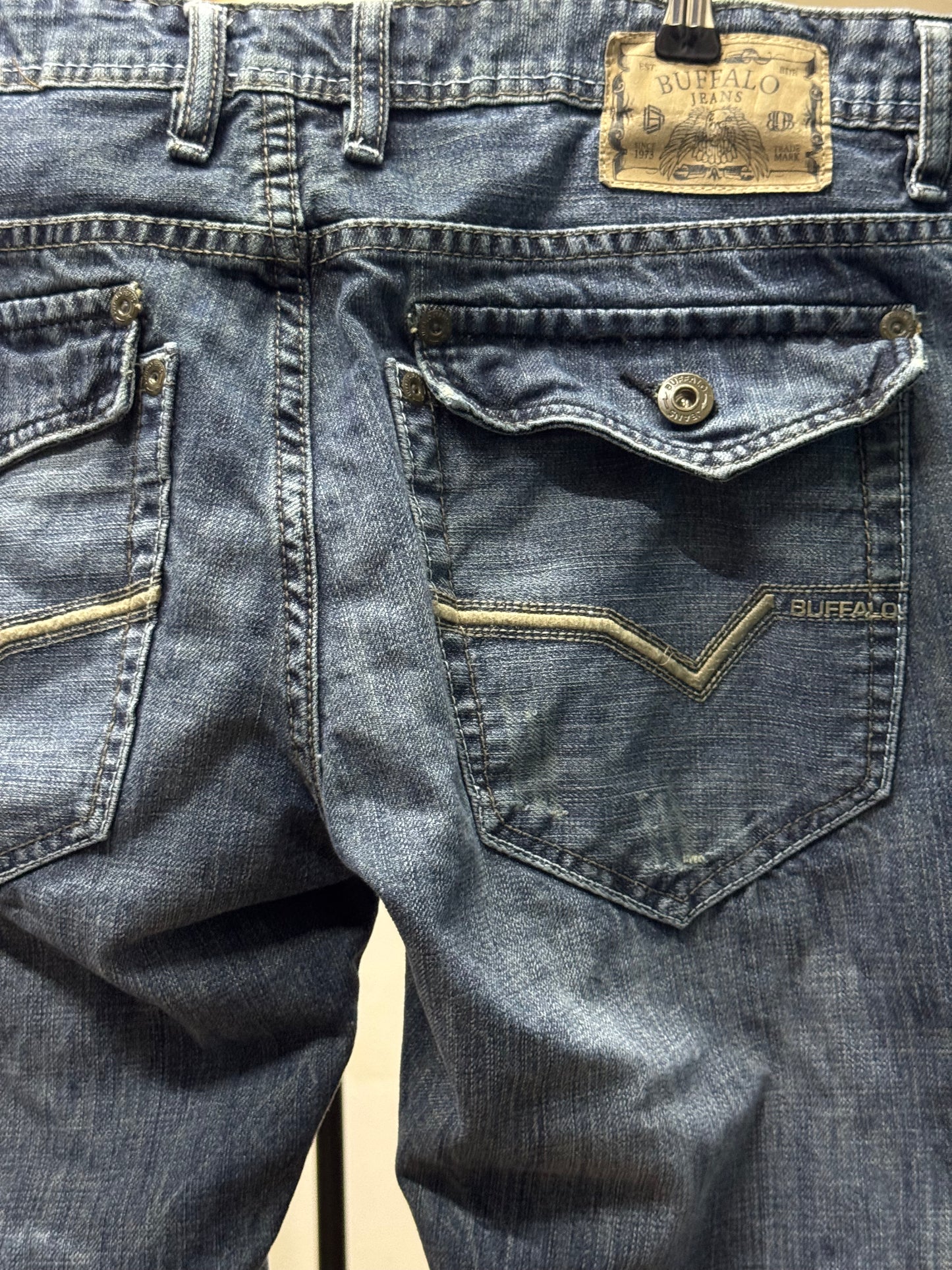 Buffalo Washed Straight Blue Denim Jeans