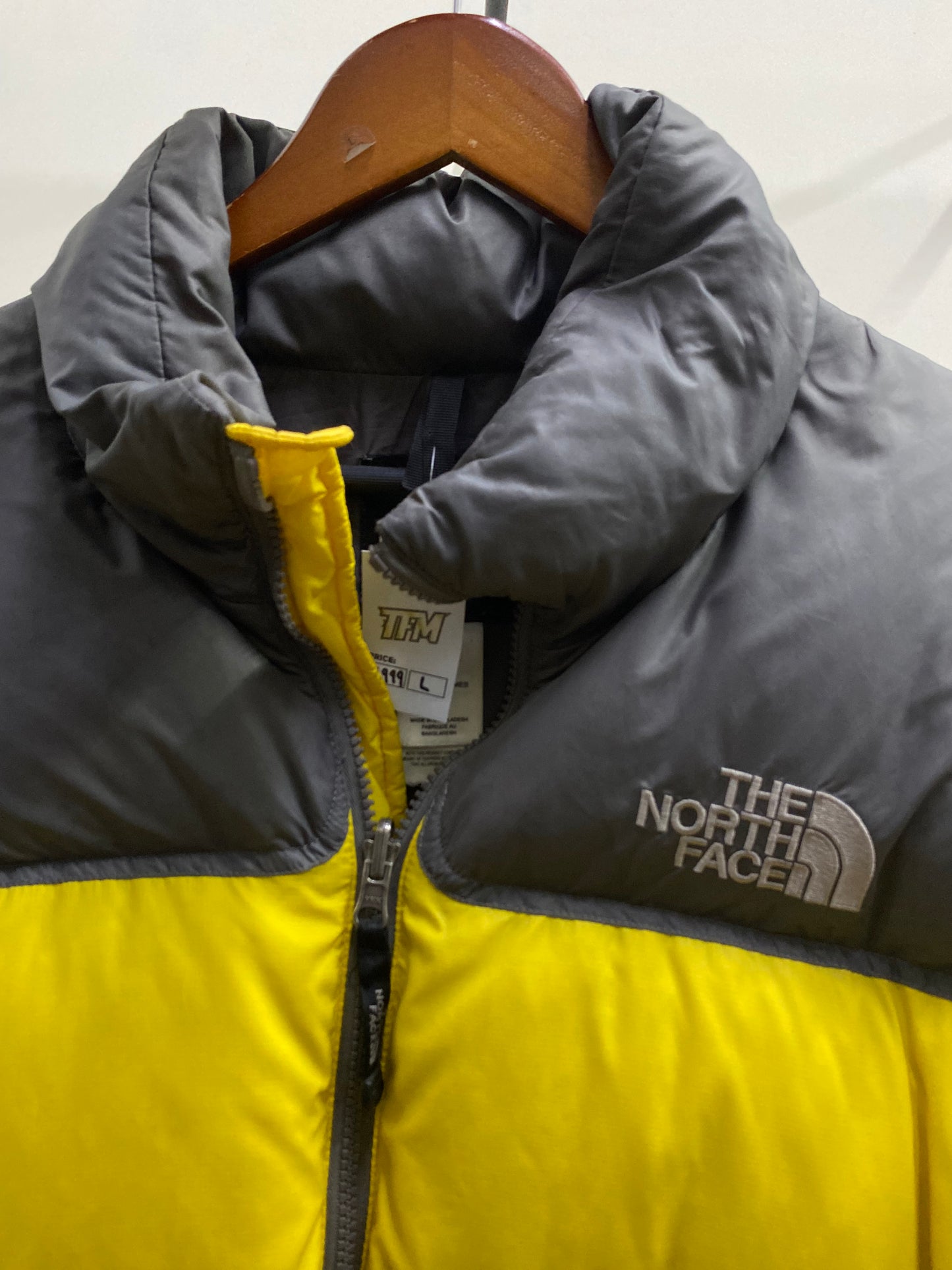 The North Face High Neck Yellow & Grey Zip-Up Puffer Jacket