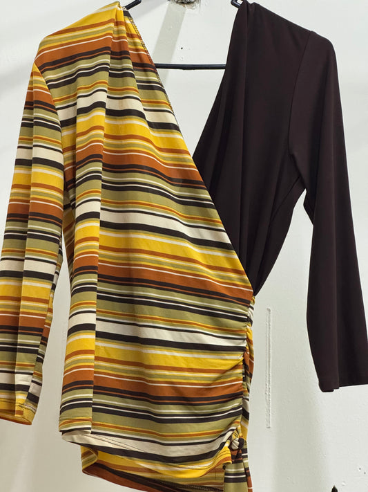 Crossed Bi-Color Yellow & Brown Blouse