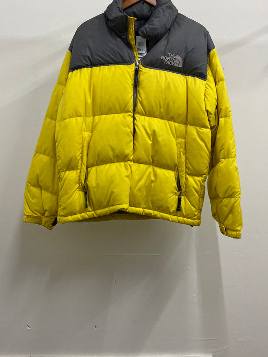 The North Face High Neck Yellow & Grey Zip-Up Puffer Jacket