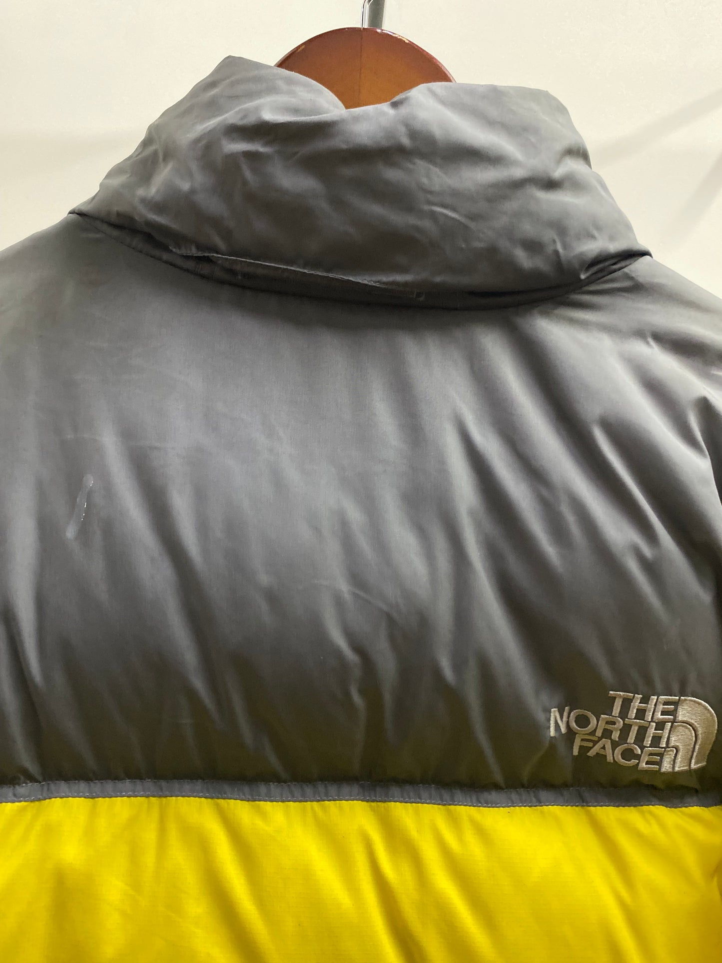 The North Face High Neck Yellow & Grey Zip-Up Puffer Jacket