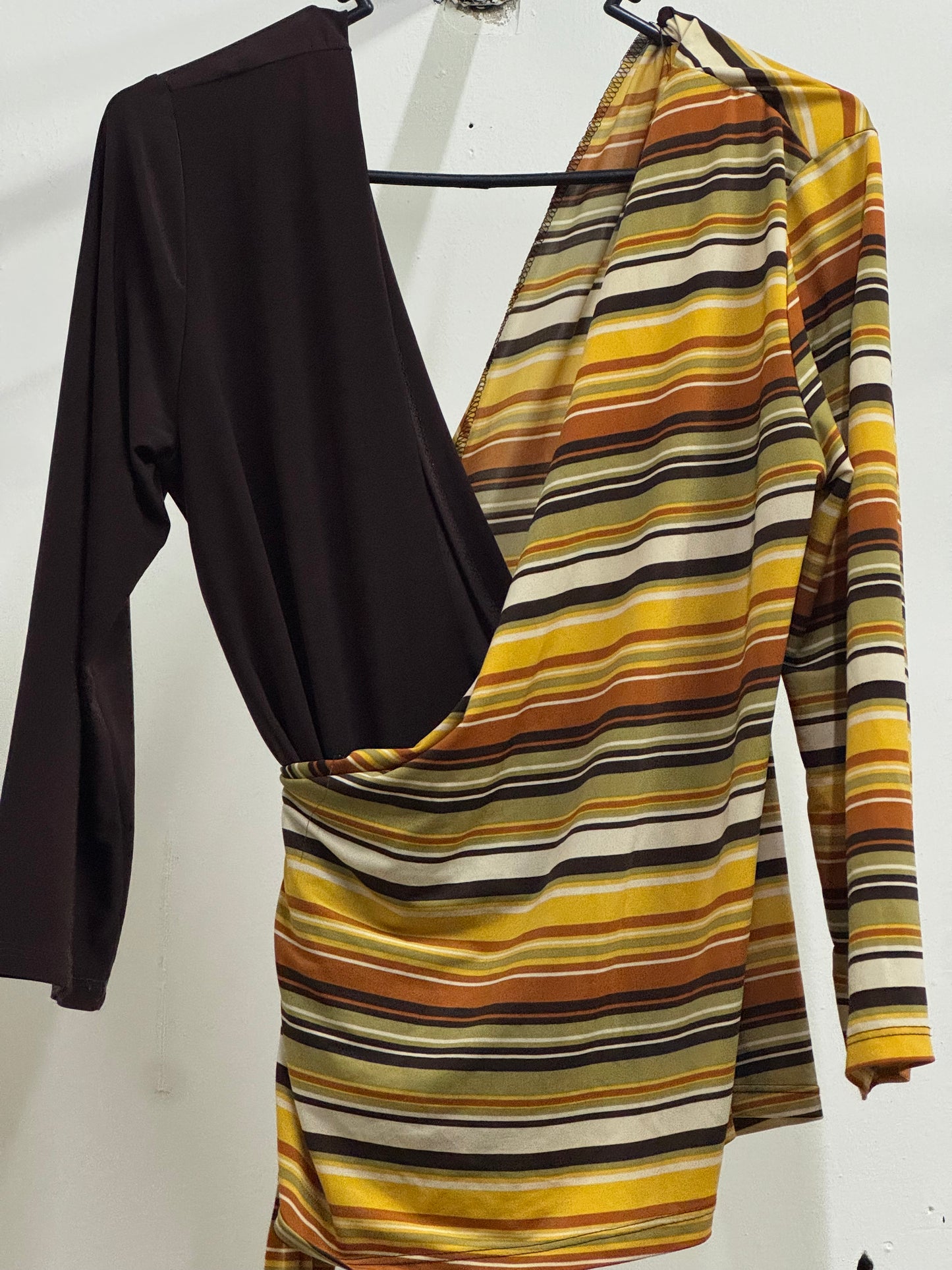 Crossed Bi-Color Yellow & Brown Blouse