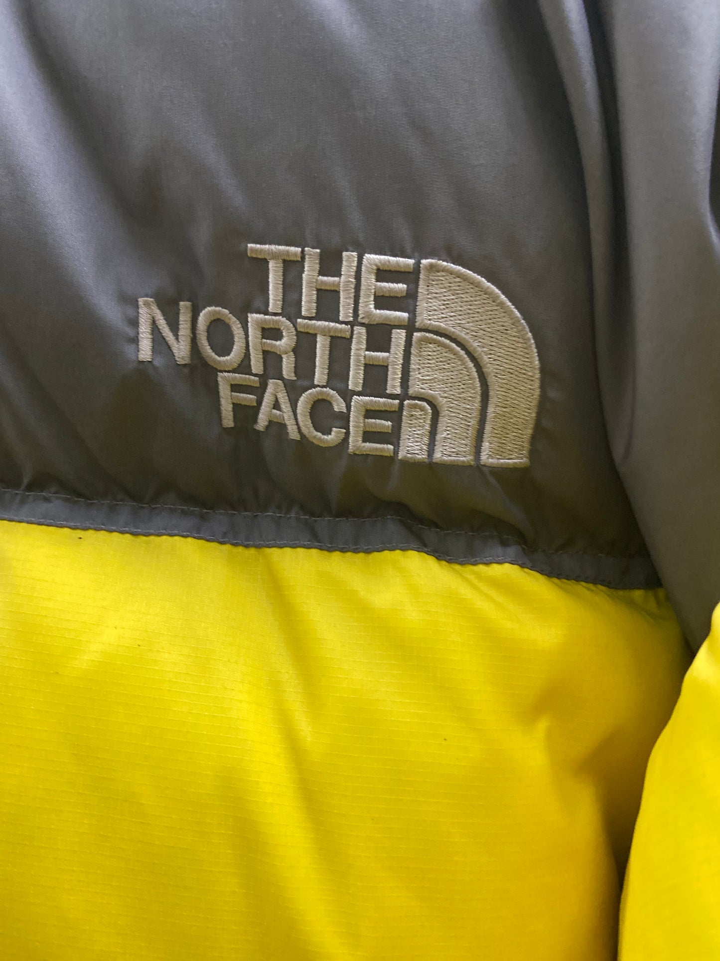 The North Face High Neck Yellow & Grey Zip-Up Puffer Jacket