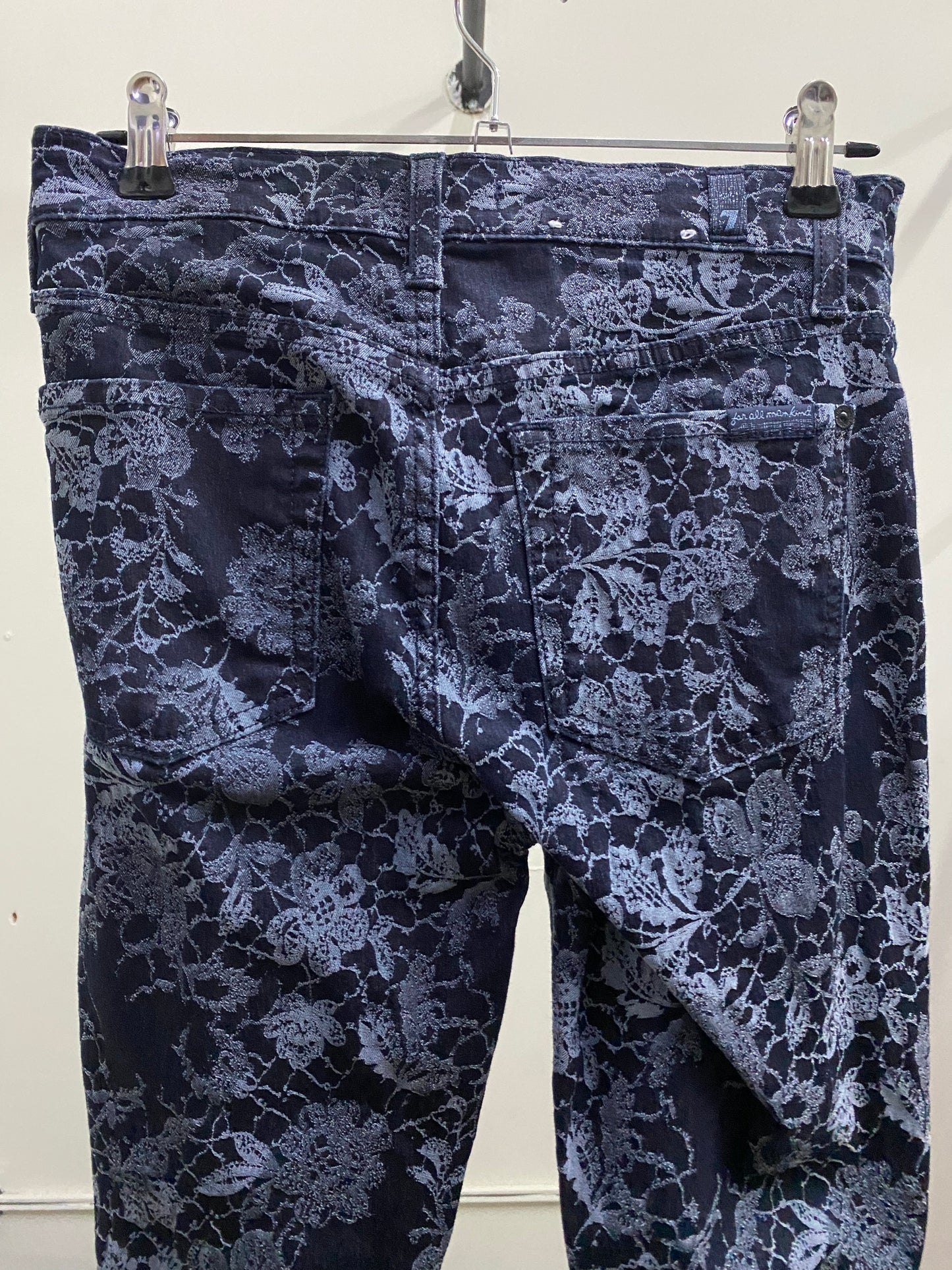 7 Flower Print Blue Skinny Jeans
