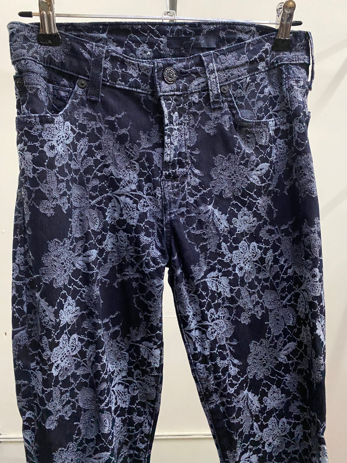 7 Flower Print Blue Skinny Jeans